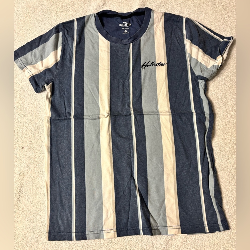 Hollister Blue and White Striped Tee